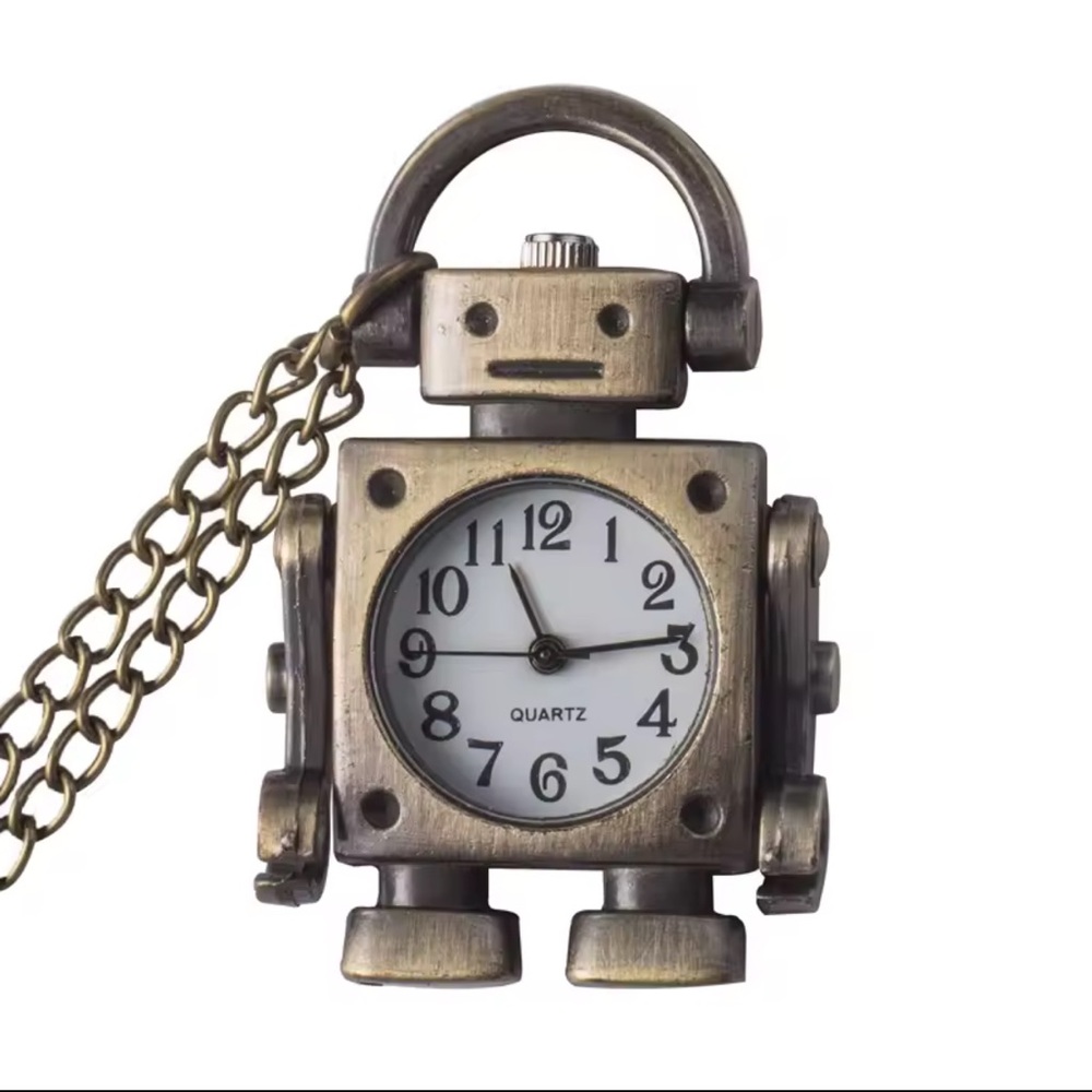 Vintage Robot shape Arabic numerals round dial quartz pocket watch pendant - Picture 2 of 6
